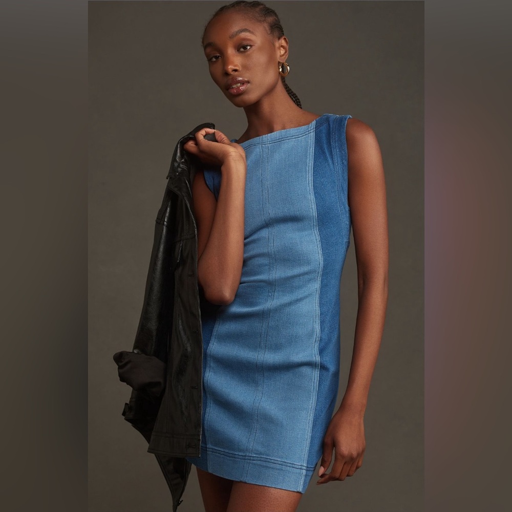 ✨ Anthropologie Two-Tone Denim Mini Dress Sz 12